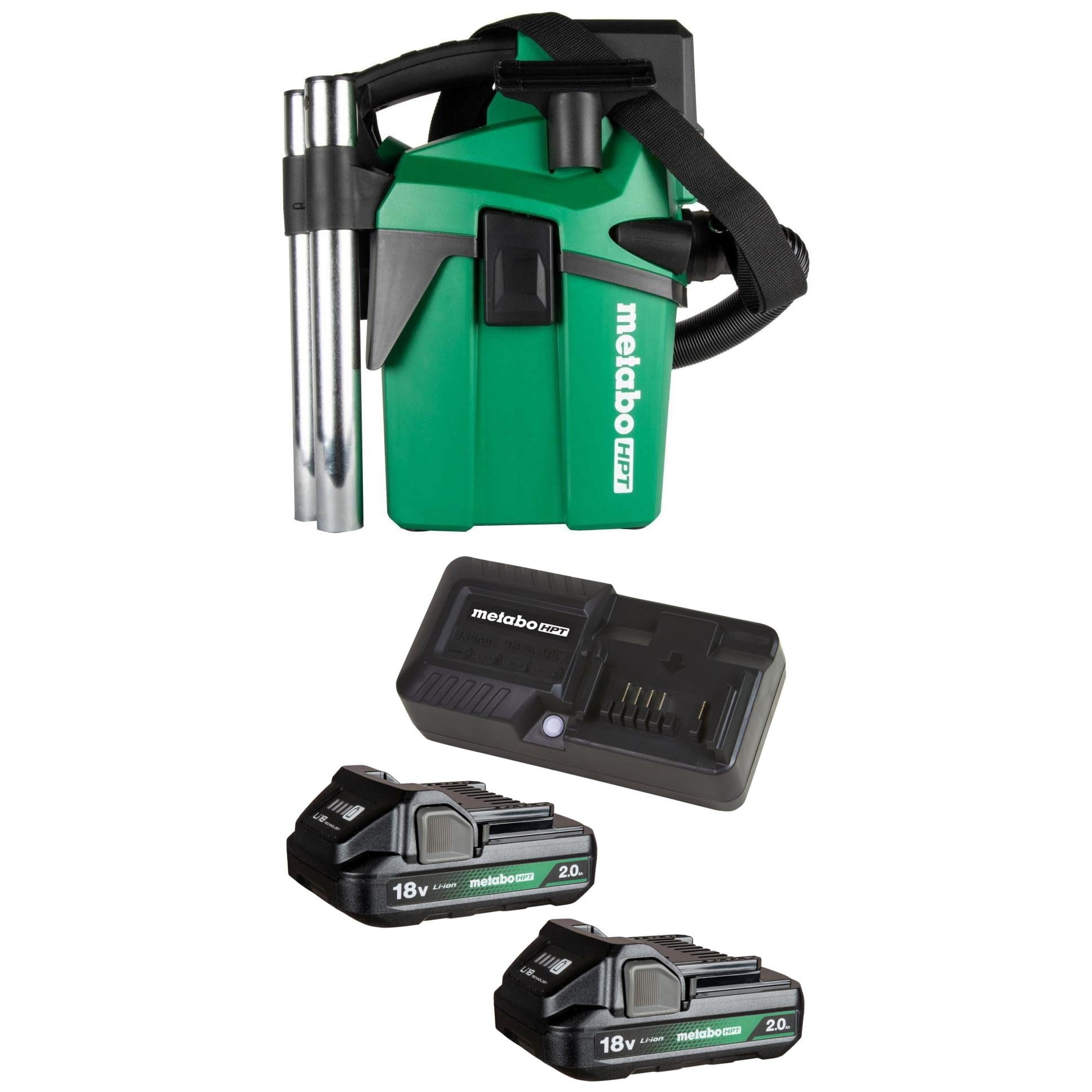Metabo HPT 18V Cordless 1.6 Gallon Wet / Dry Vacuum Hepa Filter (Bare Tool) with 18V Starter Kit w/ 2 x 2.0Ah Battery