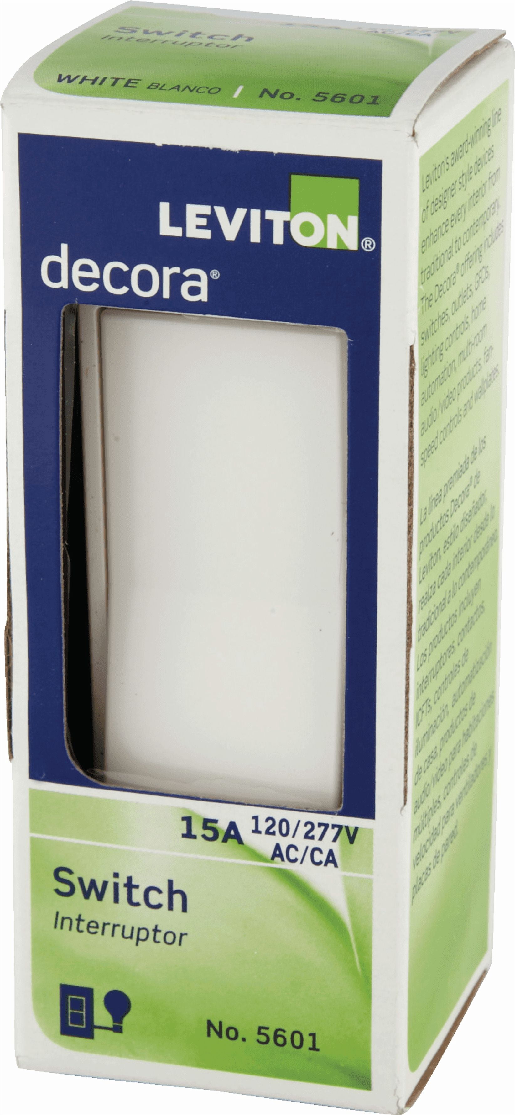 Leviton 5601-2WM 6 Pack 15Amp 120/277V Decora Rocker Single Pole AC Quiet Switch, White