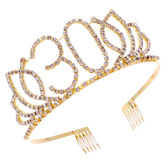 GOOHOCHY Rhinestone Birthday Crown Perfect Birthday Accessory 15.00X13.50X5.30CM Golden