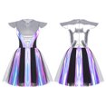 thumbnail image 6 of iiniim Women Outer Space Flight Outfit Shiny Metallic Sleeveless Dress Halloween Alien Costume Silver M, 6 of 7