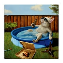 French Bulldog Drinking Summer Pool Pet Humor Animals & Insects Gallery-Wrapped Canvas Print Wall Art, 17x17
