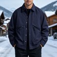 thumbnail image 2 of LODIENY Mens Big and Tall (M-5XL) Jacket Classic Fit Collared Outdoor Windbreaker Relaxed Fit Snap Button Coat with Zipper Pockets Navy M, 2 of 5