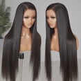 thumbnail image 2 of Black mid-parted long straight hair front lace synthetic wig, 2 of 10