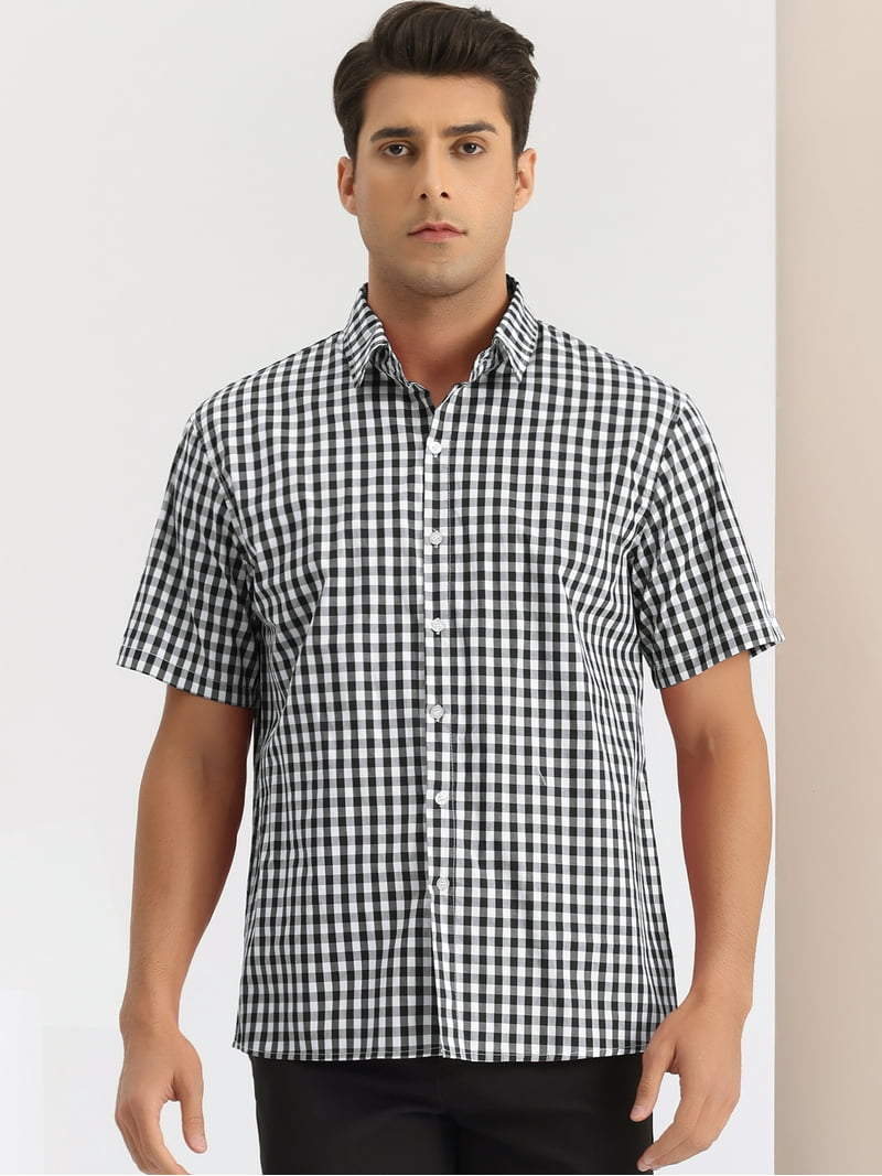 black plaid dress shirt Men's Flannel Shirt in Black & Cream 'Hawk' Buffalo Check main image 0