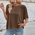 thumbnail image 3 of Women Short Sleeve Crew Neck Solid Color T Shirt Top Blouse Loose Tunic Shirt Womens V Neck Tops Exercise Women Workout Shirt Womens Shirts Women for Athletic Shirts Women Summer Long Sleeve T Shirt, 3 of 7