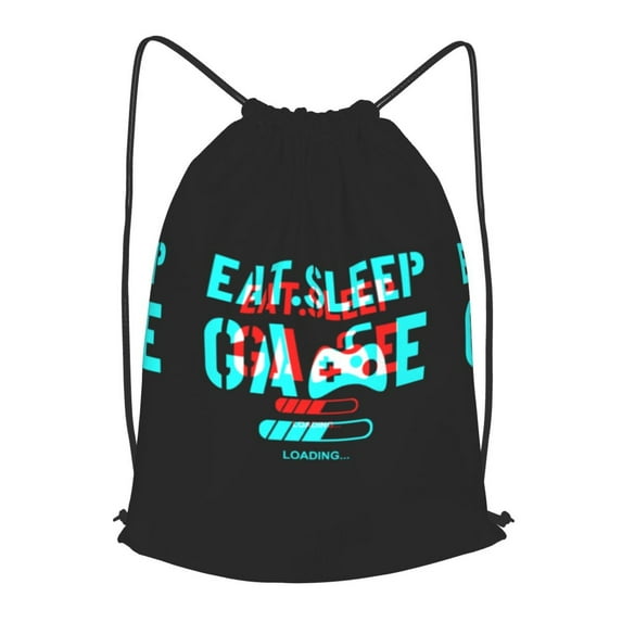 XMXT Waterproof Gym Bag, Eat Sleep Game Two Color Print Blue Drawstring Backpack for Men, m Black