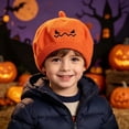 thumbnail image 2 of CUZIBR Children Halloween Knitted Beret With Pumpkin Face Embroidery Soft Stretchy Warm Hat Kids Boys Holiday Cosplay Party Headwear Accessory, 2 of 6