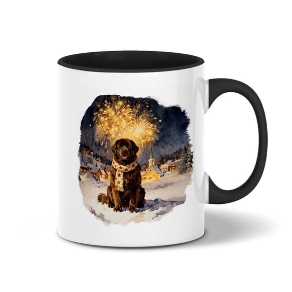Newfoundland Happy New Year 2026 with Fireworks on New Year's Eve 11oz Accent Two-tone Mug Newfie Dog Lover Gifts Coffee Tea Cup - 12022