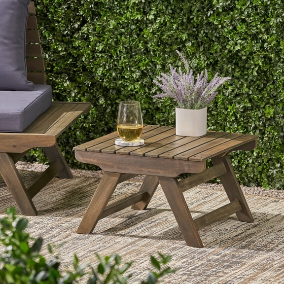 Outdoor Compact Side Table, Solid Acacia Wood Accent Table for Patio Garden, Dark Gray