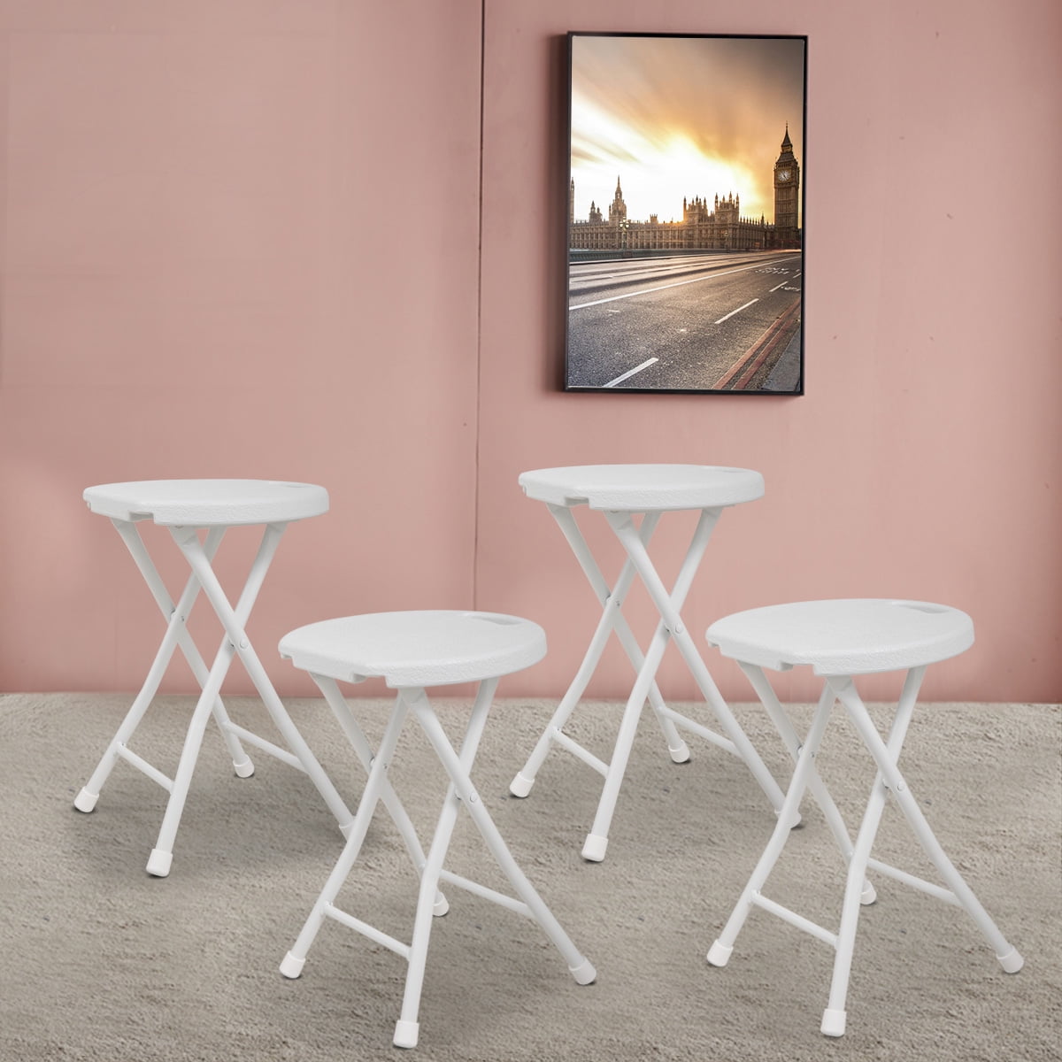 Sandinrayli 4Pack Folding Stool Metal and Plastic Foldable Stool for