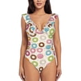 thumbnail image 2 of Yiaed Colorful Donuts Print Women's Ruffled One Piece Swimsuit V Neck Swimwear Slimming Monokini for Woman-XX-Large, 2 of 8