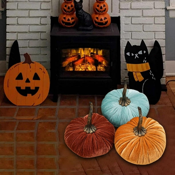 3 piezas de calabazas de terciopelo perfecl de 15 cm de Diámetro para decoración de otoño