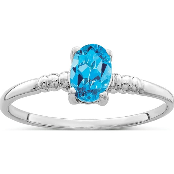 14K White Gold 6X4mm Oval Blue Topaz Ring (Size 6) Made In United States y4667bt