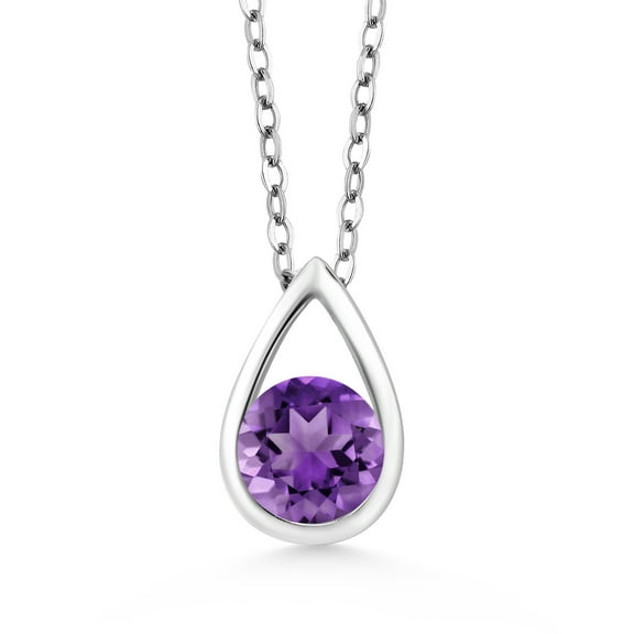 Gem Stone King 925 Sterling Silver Purple Amethyst Teardrop Pendant Necklace for Women (0.48 Cttw, Gemstone February Birthstone, Round 5MM, with 18 inch Silver Chain)