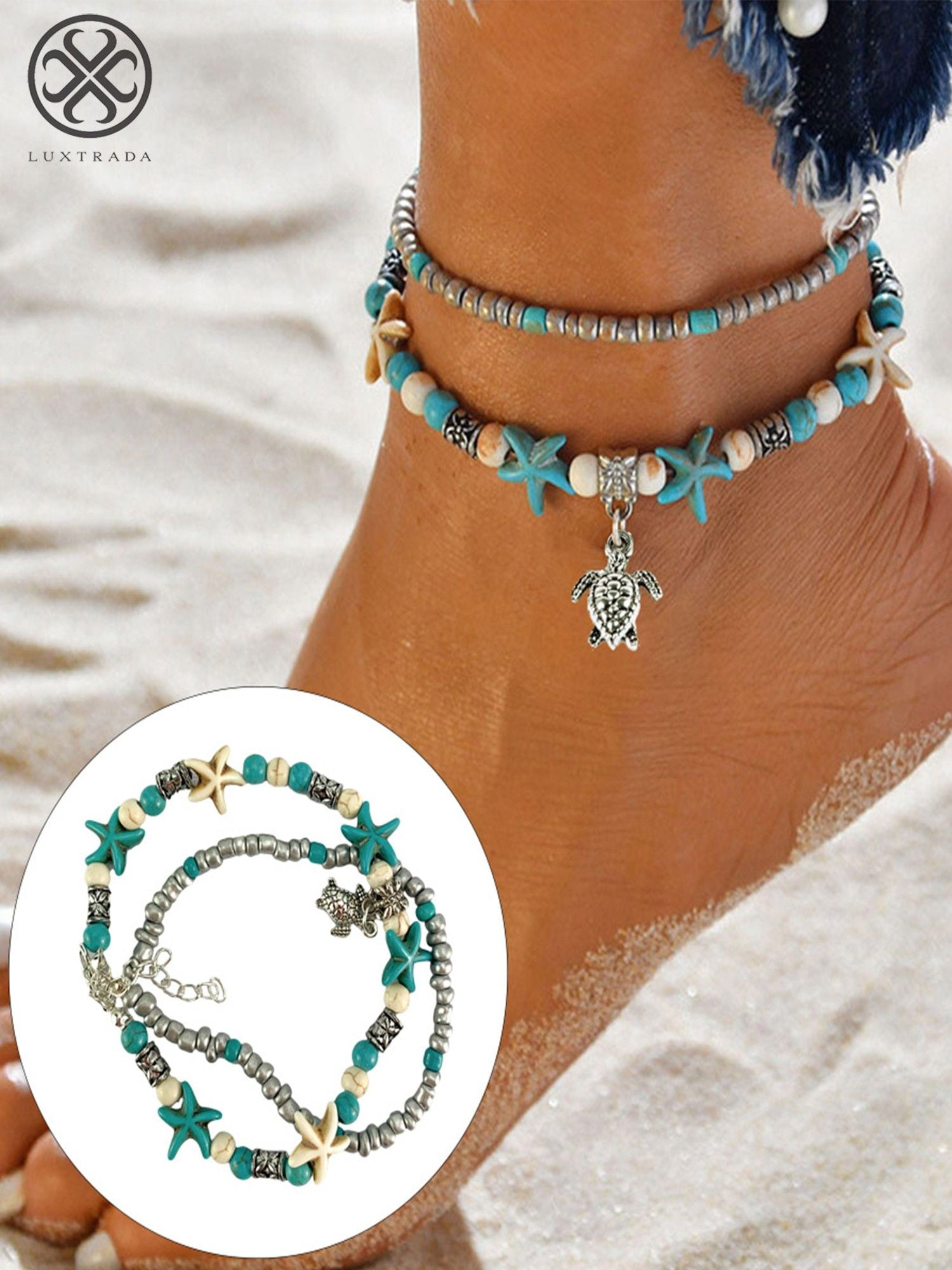 Puka Shell Anklet Bracelet for Women Natural Seashell Ankle Beach Cowrie Pooka Bracelets Handmade Adjustable Elastic Boho Shoreline Conch Cowry Foot Jewelry 