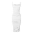 thumbnail image 4 of Womens Summer Off The Shoulder Ruched Bodycon Dresses Sleeveless Fitted Party Club Midi Back Dress Evening Fall Dresses Sequins Floor Length Dress Stretch Dress Long Bridesmaid Dresses Dresses Size 12, 4 of 6