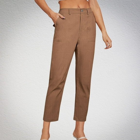 Women's Cropped Work Pants High Waisted Business Casual Tapered Leg Trousers with Pockets