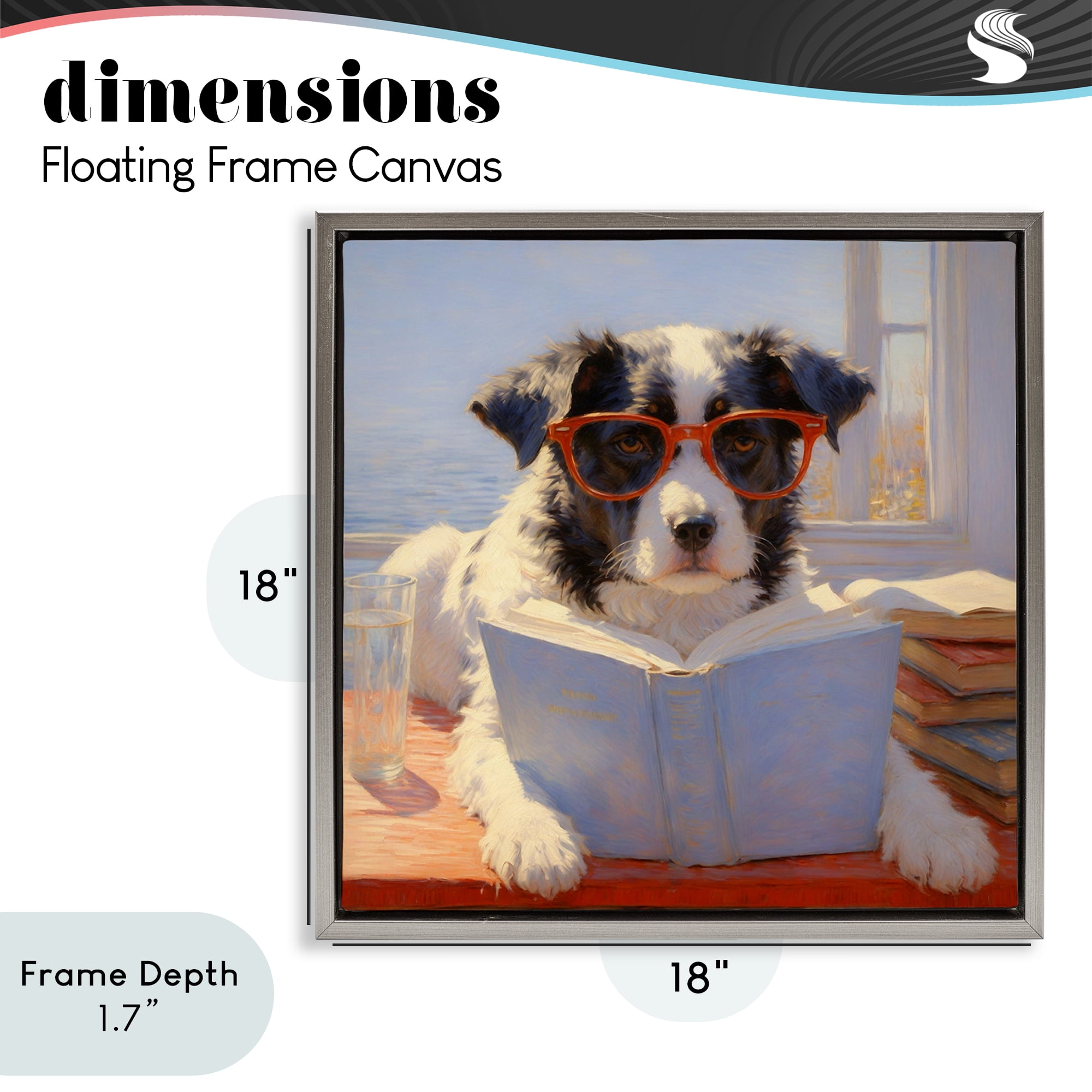 Stupell Industries Sunlit Dog Reading By Window Gray Framed Floater Canvas Wall Art, design by Angie Hawke