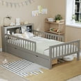 thumbnail image 2 of Bellemave Twin Size Bed with 2 Drawers and Fence Rails, Twin Platform Beds Frame with Bookcase Storage Headboard, Wood Space Saving Storage Bed, No Box Spring Needed (Gray), 2 of 8