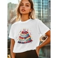 thumbnail image 6 of Women's T-Shirt Birthday Cake Short Sleeve Casual Tee Classic Crew Neck T Shirt for Women White, L, 6 of 7