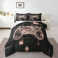 thumbnail image 2 of Gaming Full Bedding Sets Pink Black Gamepad Comforter Set Video Game Gamer Decor Comforter Room,Geometric Grid Square Quilt Bedding Reversible Duvet 3 Pcs, 2 of 7
