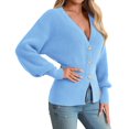 thumbnail image 2 of Deep V-neck Women Solid Button Down Slim Knit Cardigan Coat Sweater, 2 of 5