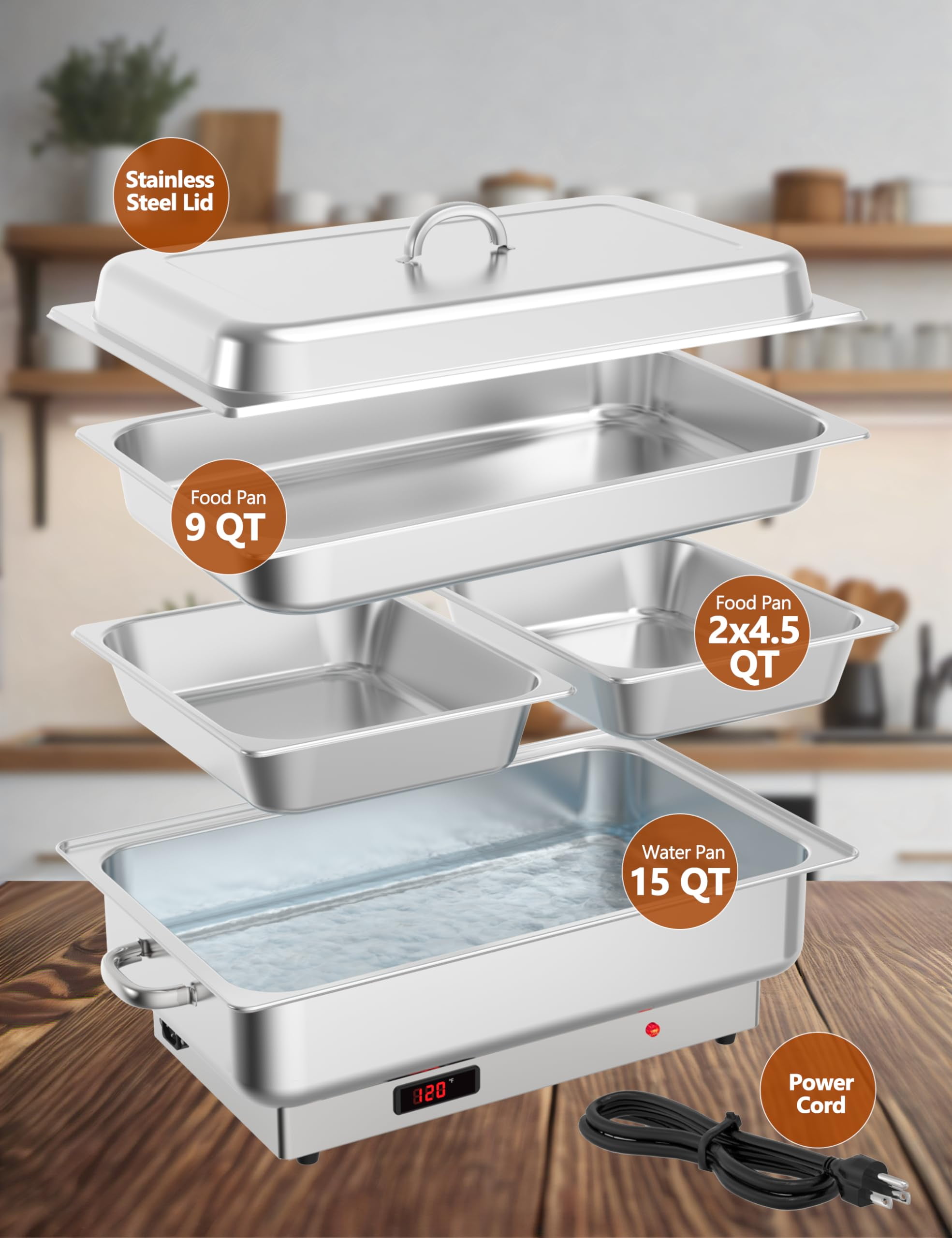 Garvee Electric Chafing Dish 9 Qt with Digital Display, Warming Tray, Stainless Steel Buffet Servers, Set of 2