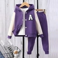 thumbnail image 5 of Odeerbi Toddler Boys Girls Fall Winter Outfits Button Baseball Jacket Jogger Pants Set Unisex Long Sleeve Hoodies Color Block A Patch Sweatsuits Toddler Clothes Dark Blue, 5 of 9