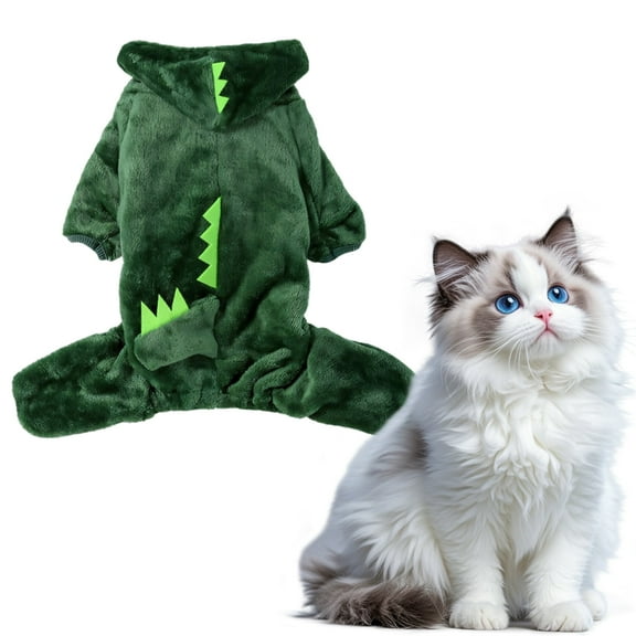 TELOLY Kitten Clothes,Coral Fleece Pet Costumes for Approximately 3.31 Lbs Pet,Winter Warm Dinosaur Transformation Costume Cat Costumes for Cats Only,Green,Xs
