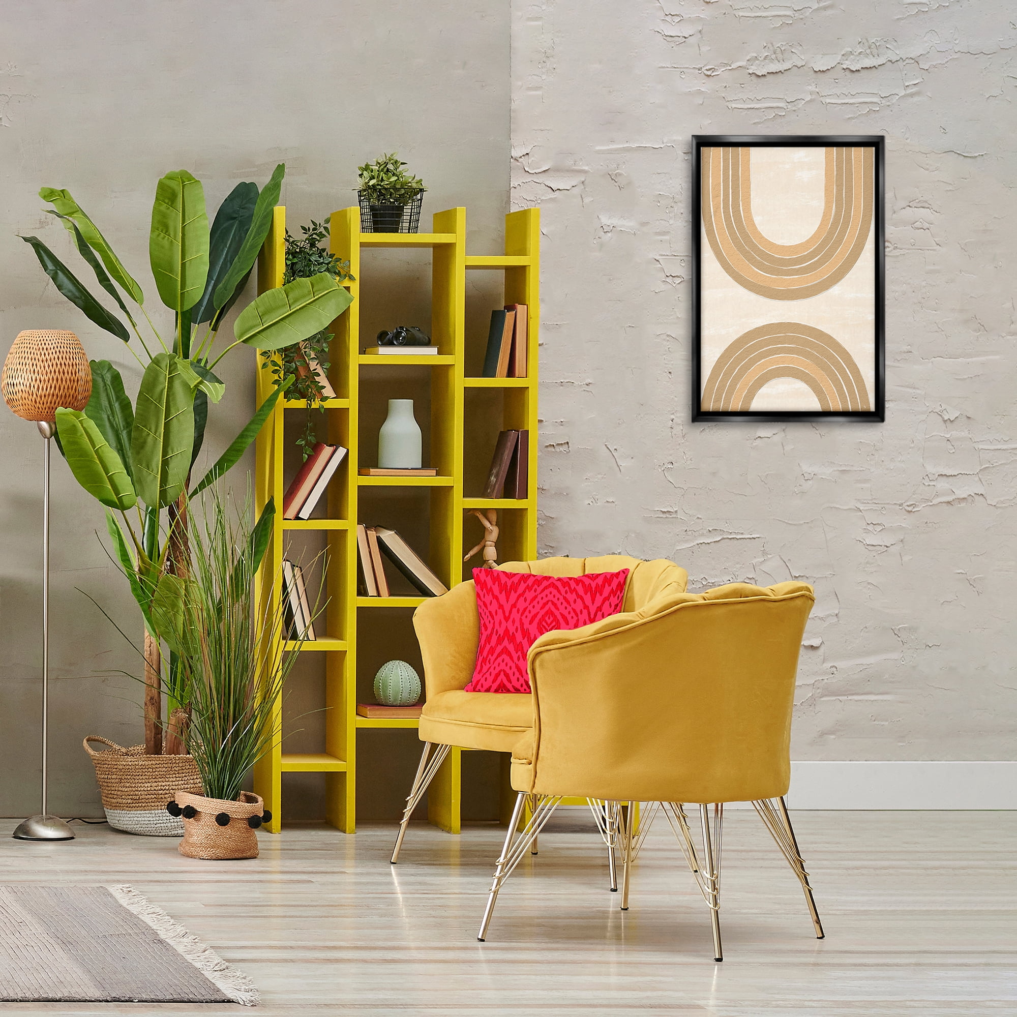 Stupell Industries Neutral Rainbow Arches Abstract Painting Black Floater Framed Canvas Art Print Wall Art, 17 x 25