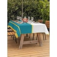 thumbnail image 3 of Outdoor Tablecloth with Umbrella Hole for Patio/Picnic/Party/Camping, Modern Teal Gold Waterproof Table Cloth Rectangle Table Cover Washable, Minimalist Geometric Yellow Striped (54"x 80"), 3 of 8