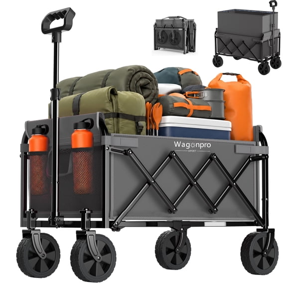 Alvantor Expandable Dual-Layer Folding Wagon, 220 lb, Gray