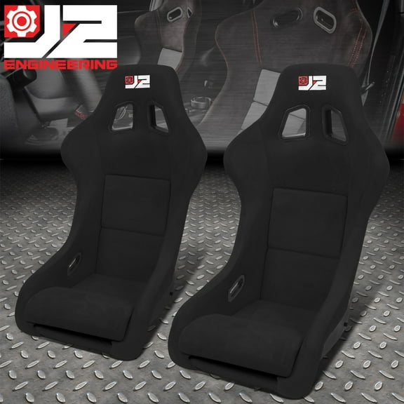 2X J2 FIBERGLASS BLACK FABRIC FIXED POSITION BUCKET RACING SEATS MEDIUM SIZE