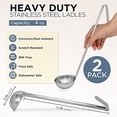 thumbnail image 2 of Fit Meal Prep Stainless Steel Soup Ladle - One-Piece Sauce Spatula with Hook Handles, Commercial Grade Serving Spoon, Kitchen Tool for Restaurant or Home Cooking, 13.75” Long - [Pack of 2] 4 Oz, 2 of 6