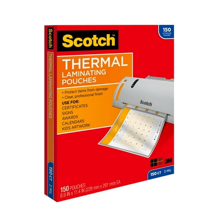 Scotch Thermal Laminating Pouches, 8.5"x 11", Letter Size, 3 Mil Thick, 150 Count