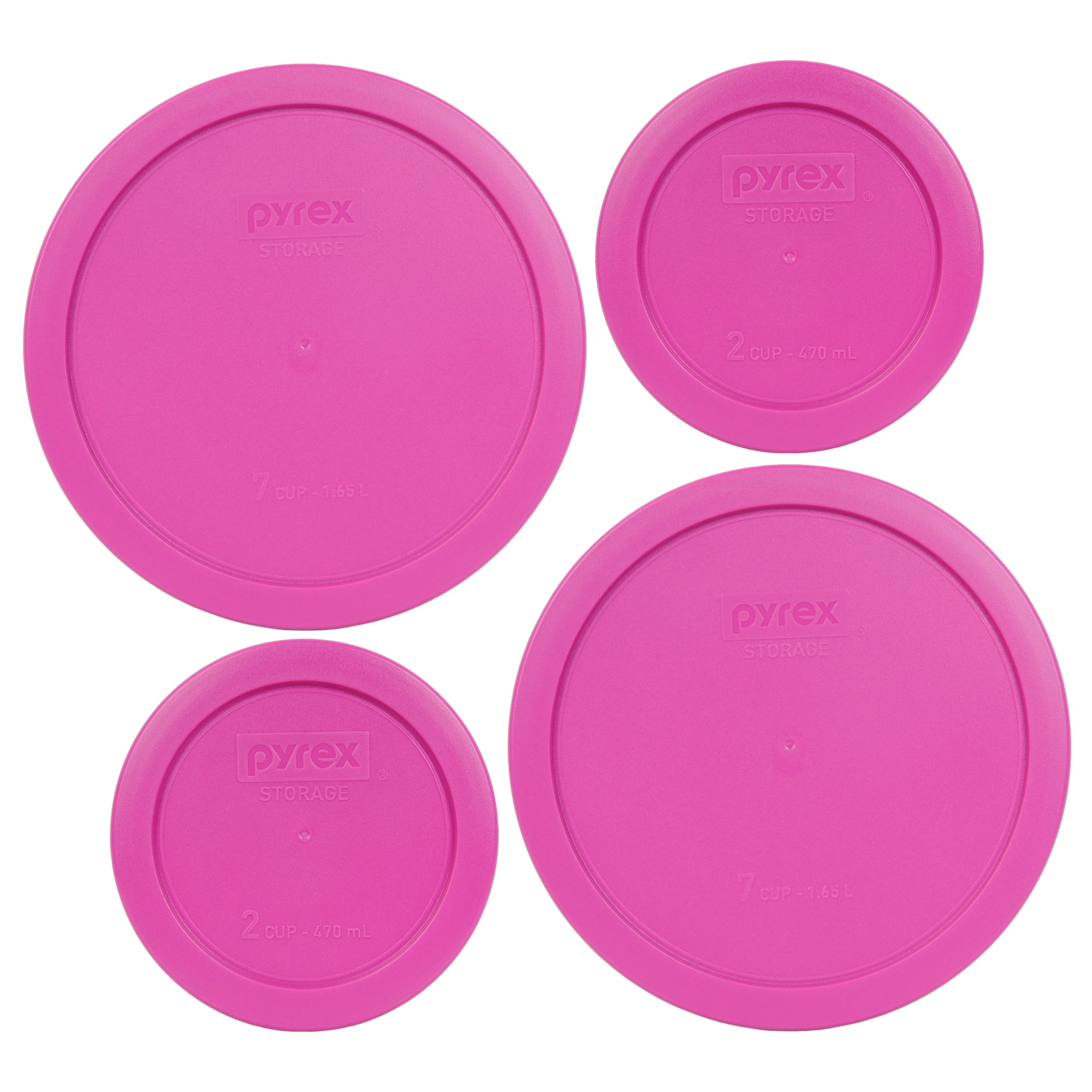 Pyrex Replacement Lid (2) 7200PC 2Cup & (2) 7402PC 7Cup Pink Plastic Cover Combo