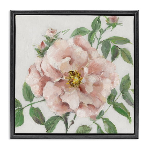 Stupell Industries Traditional Single Pink Blossom Floral Painting Black Floater Framed Canvas Art Print Wall Art, 18 x 18