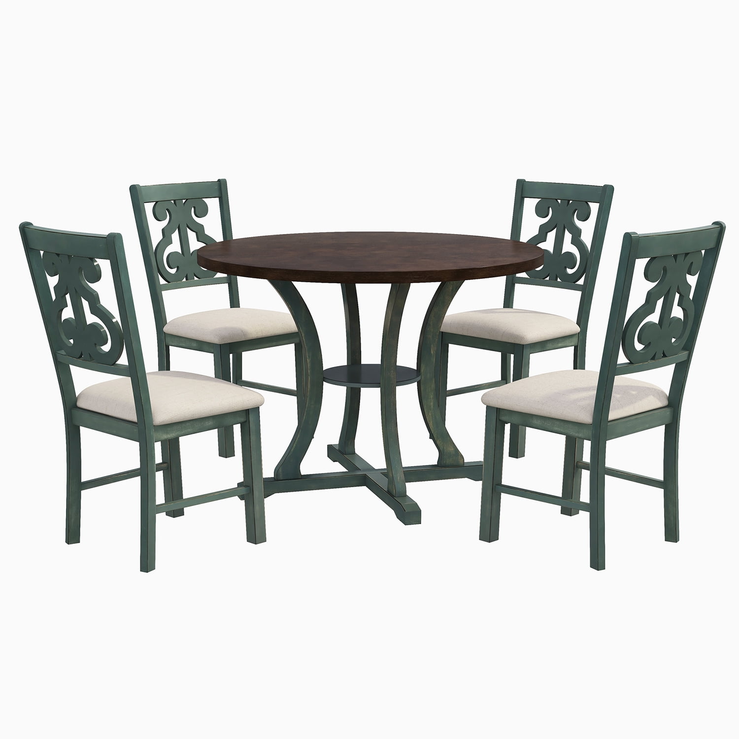 Kepooman 5-Piece Round Dining Table and Chair Set, Dining Table Set for Dining Room, Compact Kitchen Table Set for Home, Antique Blue Kepooman 5-Piece Round Dining Table and Chair Set, Dining Table Set for Dining Room, Compact Kitchen Table Set for Home, Antique Blue