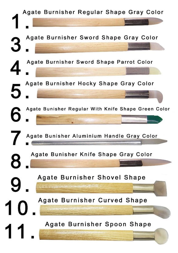 Agate Burnishers - 10pc Set - Includes Leather Tool Roll - Bezel Gold Silver Leaf Tools for Bookbinding, Jewelry, Metal, Clay, Keeum-Boo