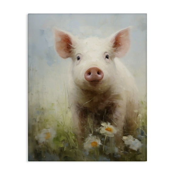 Stupell Industries Spring Garden Piggy Animals Painting Wrapped Canvas Art Print Wall Art, 16 x 20