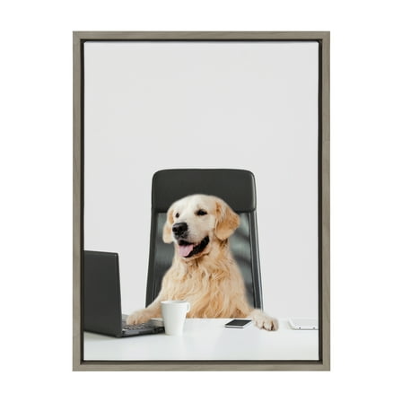 Kate and Laurel Sylvie I’m Denzel, President Framed Canvas Wall Art by The Creative Bunch Studio, 18x24 Gray, Whimsical Dog Art for Office