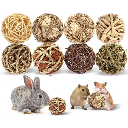 Rabbits Chewing Hay Balls, Small Animal Rolling Chew Toys, Natural Hay Chew Toys, Suitable for Rabbits, Guinea Pigs, Chinchillas, Hamsters, and Mice to Gnaw on (8-Pack)