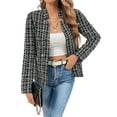 thumbnail image 3 of Women'S Plaid Blazer Jacket Warm Open Front Stand Collar Fully Lined Casual Fashion Work Coat Black & White M, 3 of 9