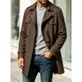 thumbnail image 4 of Spring Fall Men Double Breasted Casual Lapel Trench Coat Belted Windbreaker, 4 of 8