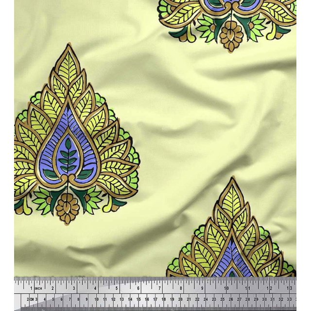 Soimoi Georgette Viscose Fabric Leaves & Floral Block Decor Fabric Printed Yard 42 Inch Wide