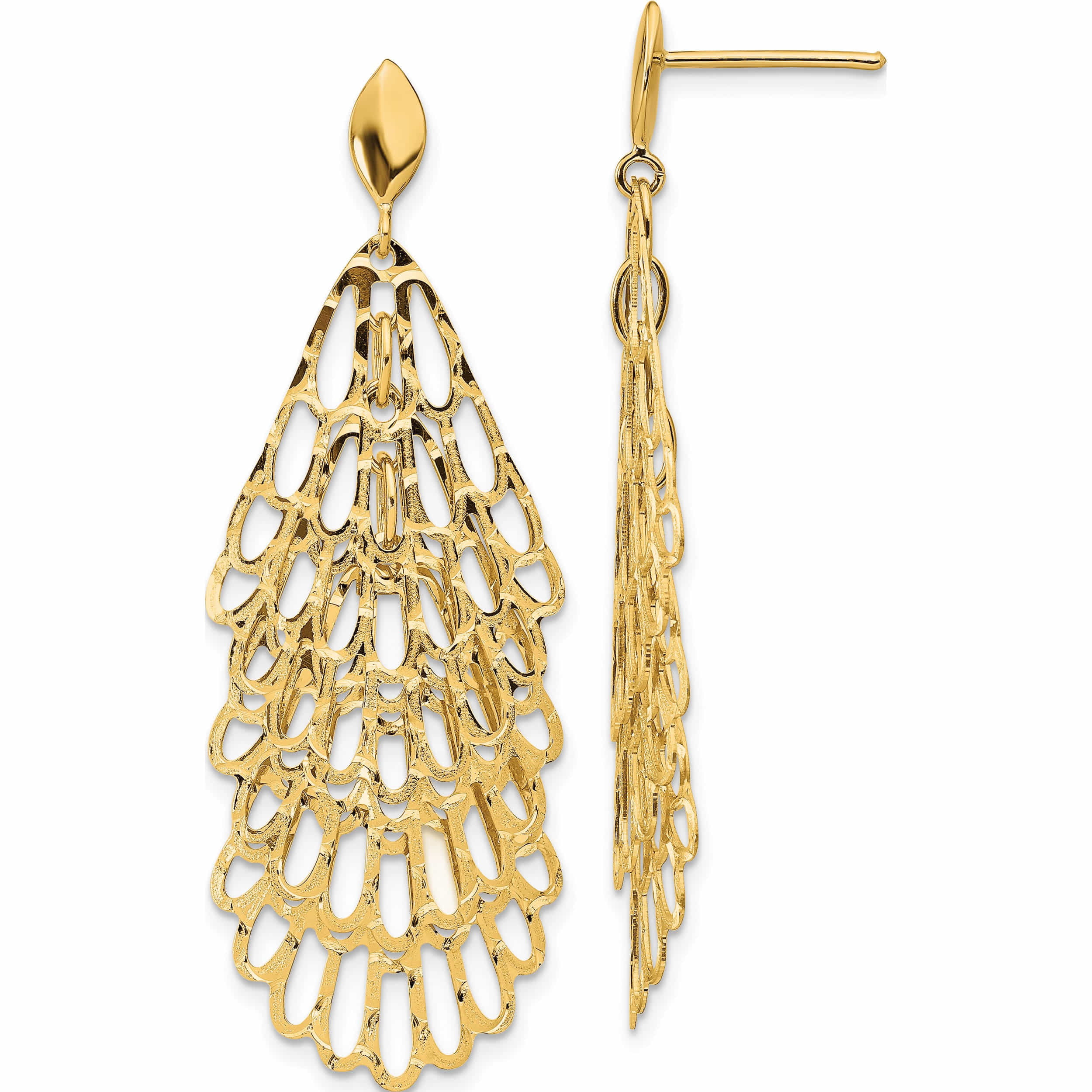 14k Yellow Gold Polished Textured Post Dangle Earrings 