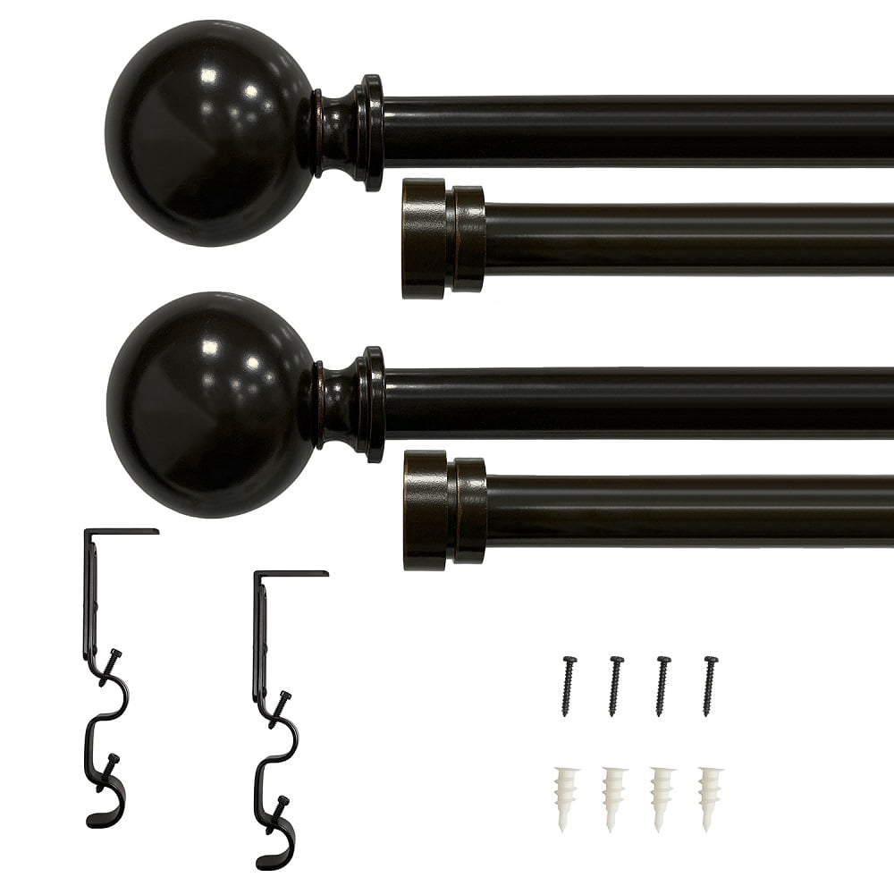 Lumi 5/8" Brown Ball Finial Adjustable Curtain Rod, 36-66"