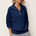 thumbnail image 4 of Pxxlle Zip Up Sweatshirts for Women Casual Long Sleeve Workout Pullover Tops Loose Fit Drop Shoulder Sweatshirt Solid Color Fall Winter Athletic Clothes Dark Blue M, 4 of 8
