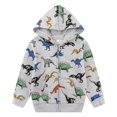thumbnail image 4 of Boys Zip Hoodie Gray Fleece Jacket Covered in Colorful Dinosaurs, Toddler Kids Fall Winter Outerwear, 3T, 4 of 9