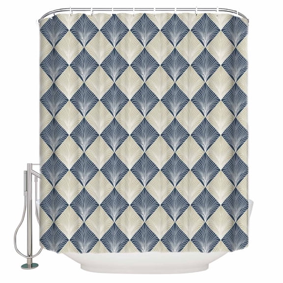 Hokiten Shower Curtain, Blue Beige Fabric Shower Curtains for Bathroom, Modern Contemporary Floral Art Vintage Bath Curtain Waterproof Bathtub Curtains with 12 Hooks, Small 36" x 72"